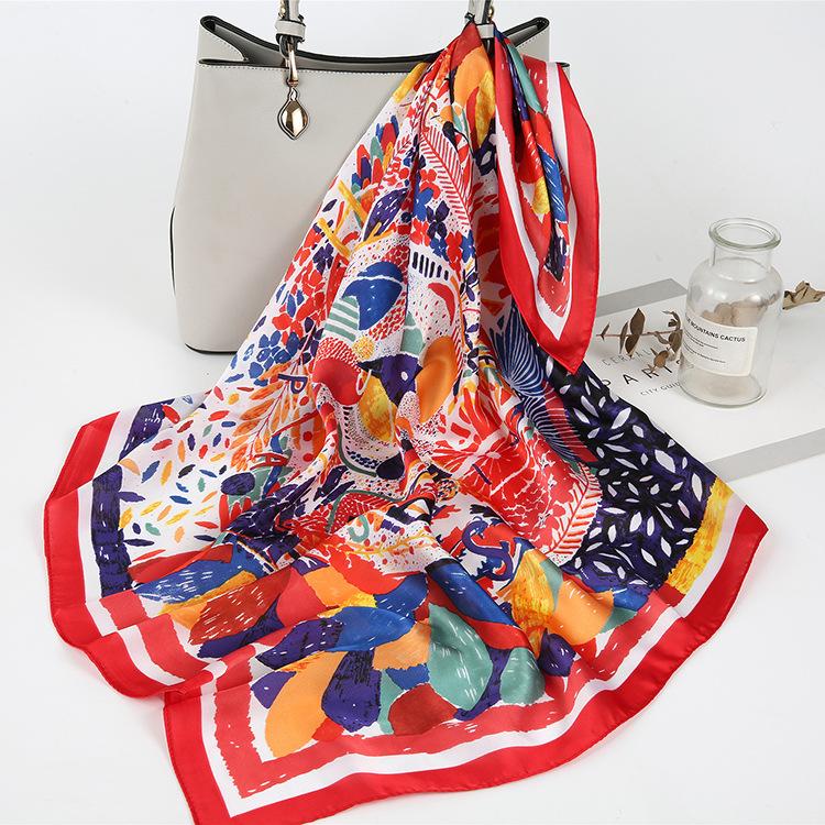 Luxury Spring New Imitated Silk Scarf Women Fashion 70cm Print Square Scarf Soft Satin Headband Shawl Wrap Hijab Foulard Ribbon