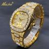 MISSFOX Men's Watch Iced Out Luxury Designer Hip Hop Streetwear Baguette Men Wristwatches Stainless Steel Diamond Jewelry New