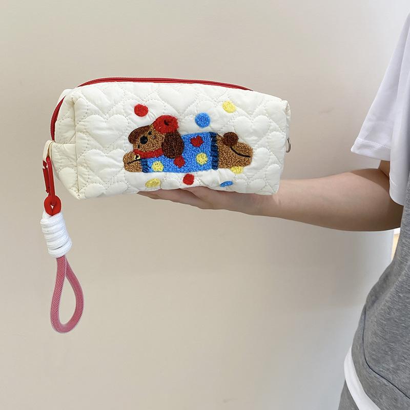 Cartoon Dog Women's Cosmetic Bags Large Capacity Female Makeup Bag Girls Pencil Case Heart Quilted Ladies Dot Clutch Handbags