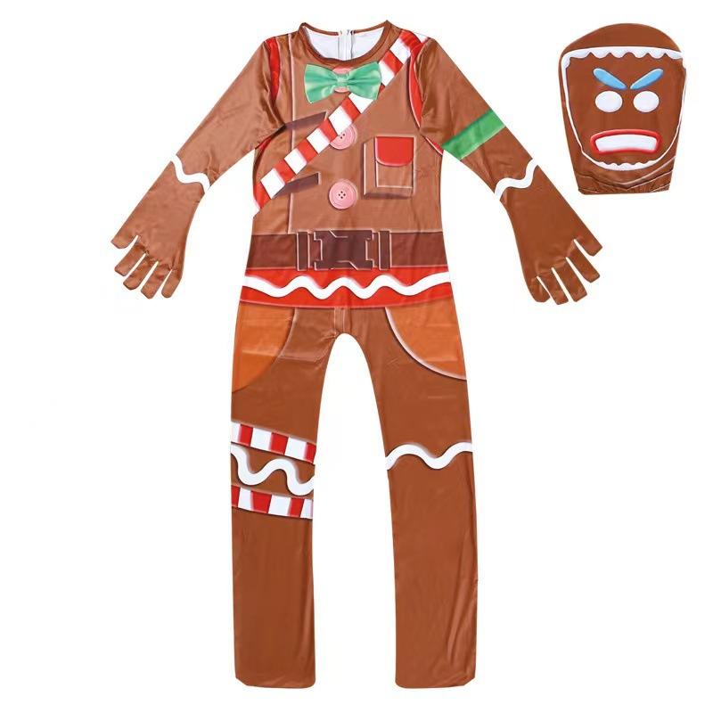 Amazon Hot Sale Fortnite Ghost Face Gingerbread Man Cosplay Suit Halloween Party Skeleton Onesie