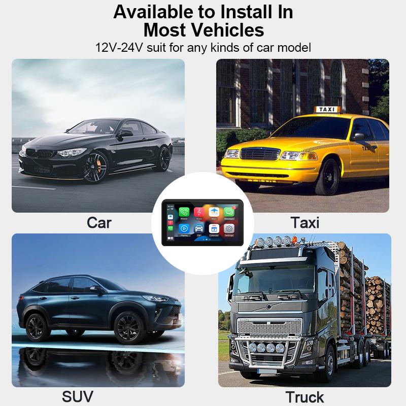 Hippcron 7" Rotatable Car Radio Wireless Carplay Android Auto Navigation Multimedia Player IPS Touch Screen USB Bluetooth Mirror
