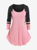 Rosegal Plus Size Raglan Sleeve Cable Knit Panel Colorblock Lace Up Tee