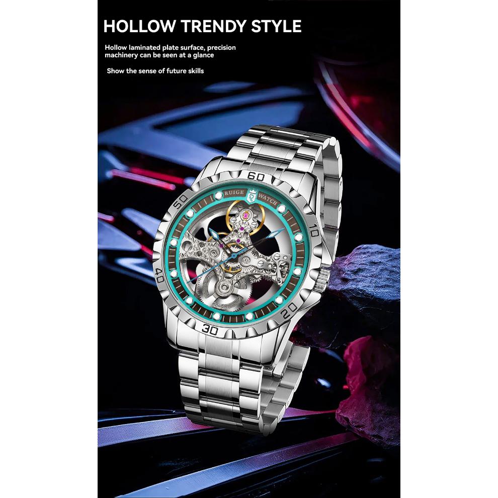 Hollowed Out Fully Automatic Men's Watch with Mechanical Movement Men's Night Light Waterproof Trendy Watch