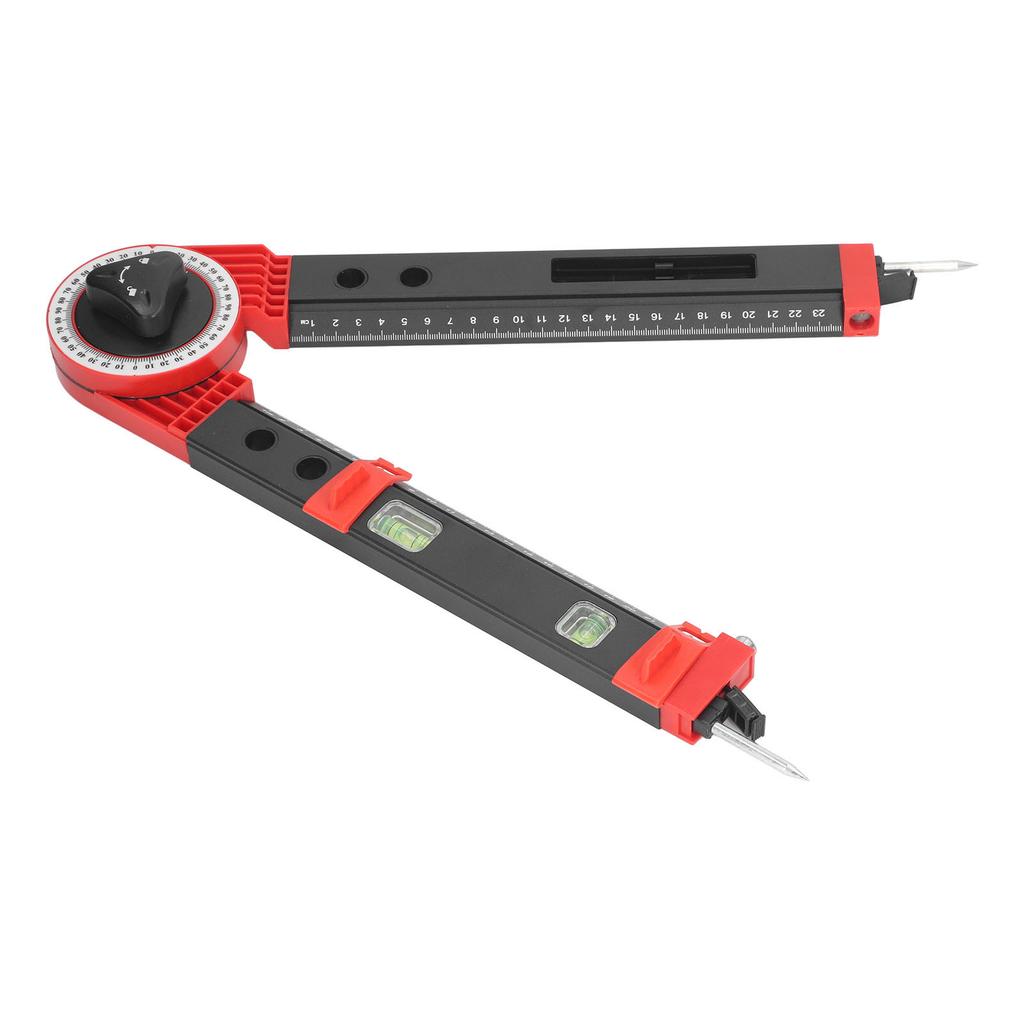 Miter Saw Protractor Metal Angle Measurement Finder Gauge Cutting Guide Tool with Bubble Level Black Red