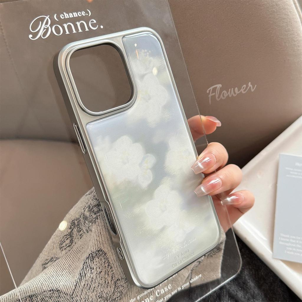 INS Blurred White Flower Phone Case Compatible with iPhone 14, iPhone 15, and iPhone 16 Pro Max
