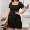 Женские большие размеры, модные, повседневные, свободные, с коротким рукавом, квадратным вырезом, однотонные, обтягивающие платья