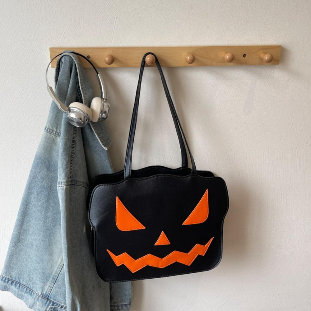 Pu Leather Halloween Tote Bag Gothic Demon Messenger Bag Funny Pumpkin Shoulder Bag Women