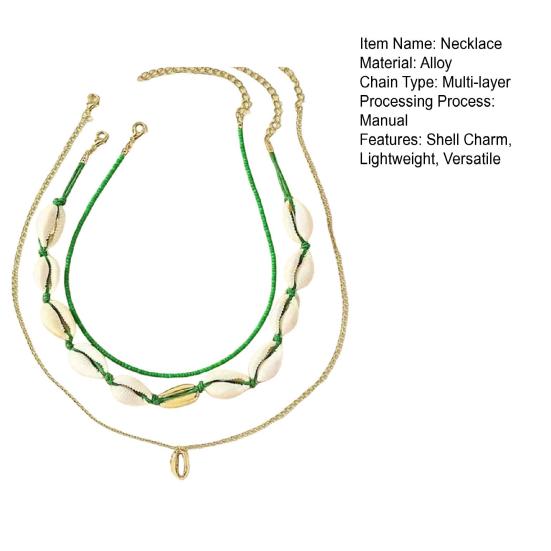 3Pcs/Set Beaded Seashell Necklace Boho Style Lightweight Layered Shell Necklace Ocean Jewelry Accessory Gift