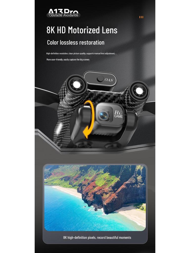 A13 Brushless Motor Drone: HD Aerial Photography, Folding Four-Axis, Optical Flow, Obstacle Avoidance, Remote Control Airplane