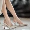 2024 High Heels Women's Summer Slim Heels with Skirt Pointed Head Small Fresh Girl Fairy Lady Shoes Bun Head Hollow One-line Sandals