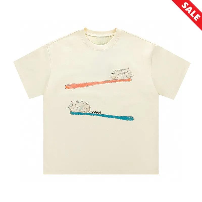 Luxury Playful Lazy Cat Print Cotton TShirt Premium Unisex Crew Neck Top with Brand Letter Detail for HighEnd Fashion