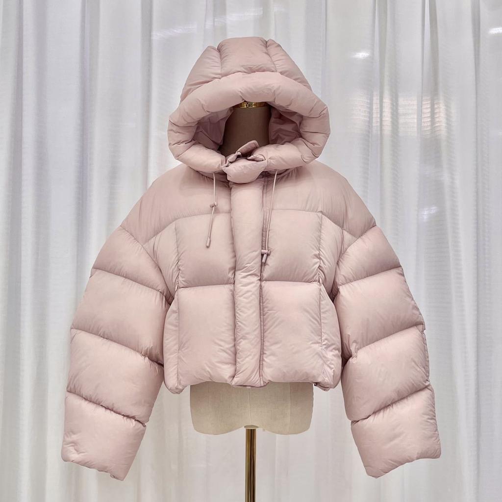 Premium white duck down hooded down jacket women's short winter fashion sweet loose small bread jacket