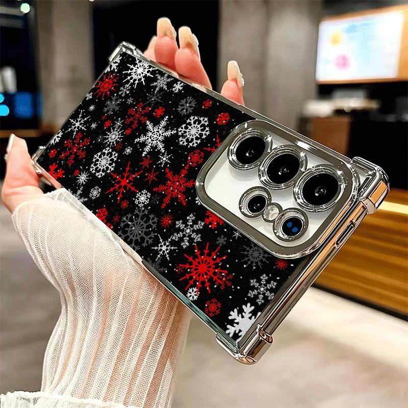 Snow Snowflake Winter Cold Plating Phone Case For Samsung Galaxy S24 S25 FE S26 Edge S23 Ultra S22 S21 Plus S20 Anti-Fall Airaba