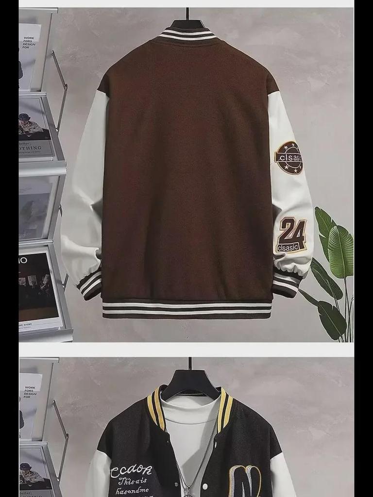 Men's Trendy College-Style Embroidered Baseball Jacket - Hong Kong Style, Perfect for Spring and Autumn Couples and Students