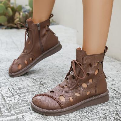 Модные полые женские короткие крутые ботинки дизайнерские на шнуровке летние сандалии модная повседневная обувь 2025 новые ботильоны уютные сандалии де мухер