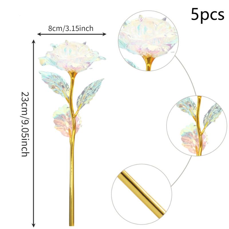 5pcs 24K Foil Plated Rose Valentine's Day Creative Gift Gold Rose Lasts Forever Love Wedding Decor Lover Lighting Roses