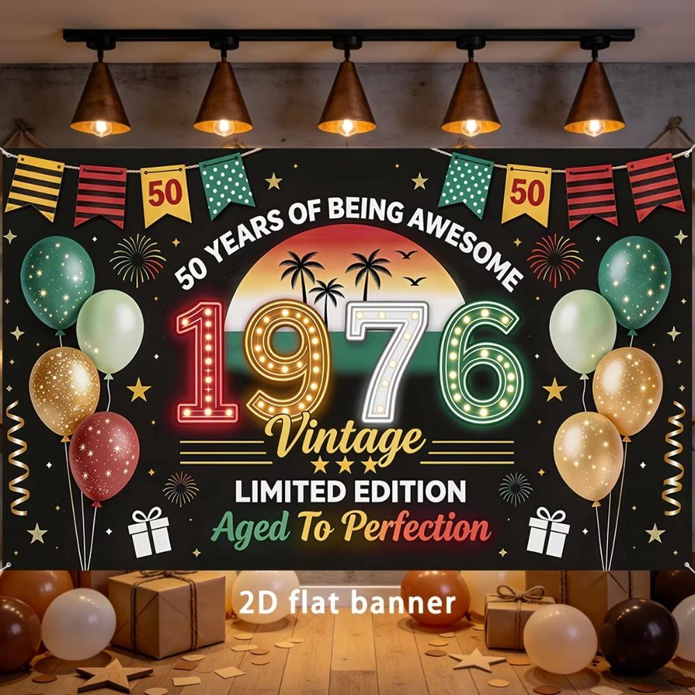1976 Vintage Neon Balloon Themed Banner Decoration Background Adult Birthday Party Home Decoration Photography Backdrop Cloth