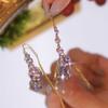 Korean Purple Crystal Round Ball Long Tassel Earrings for Women Girls Zircon Ear Line Dangle Earrings Fashion Jewelry Gifts CDN