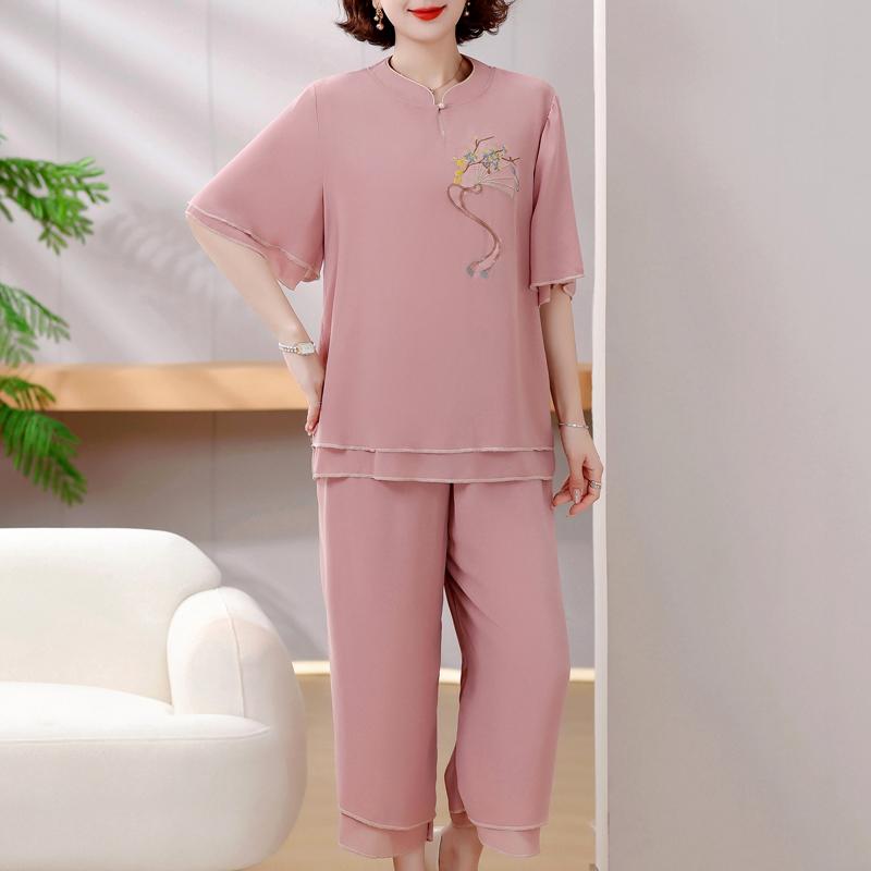 4XL-8XL Большие размеры Шифон Комплекты из двух предметов Женские летние элегантные летние комплекты одежды для женщин Брюки Комплекты повседневные блузки больших размеров