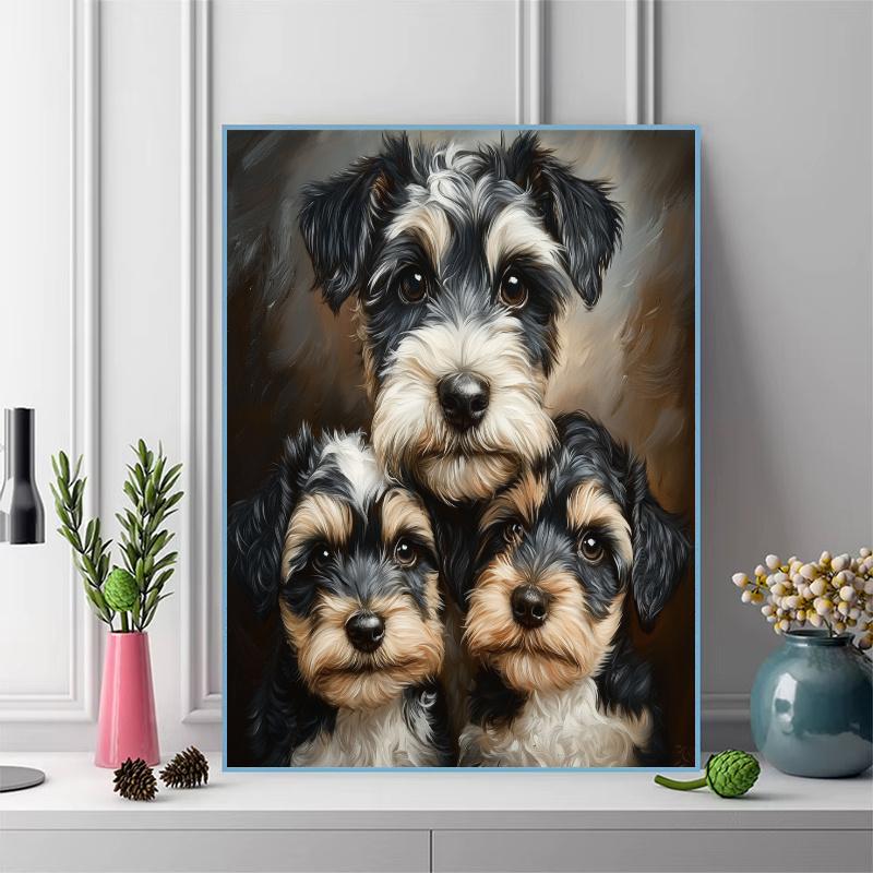Schnauzer Pattern  3pcs 100% Round Full Drill 5D DIY Diamond Painting Embroidery Cross Stitch Rhinestone Décor