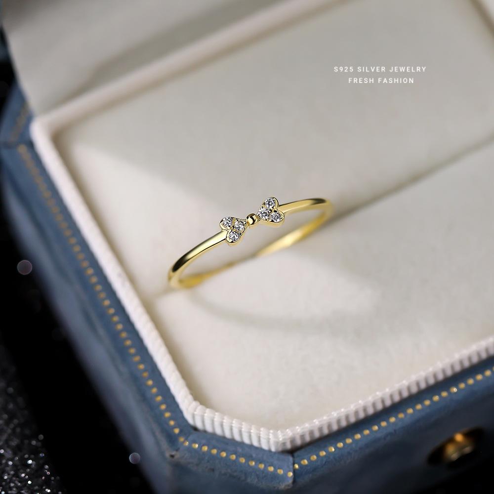 925 Sterling Silver Minimalism Romantic Bow Zirconia Ring Classic Basic Style Wedding Rings For Women Fine Jewelry