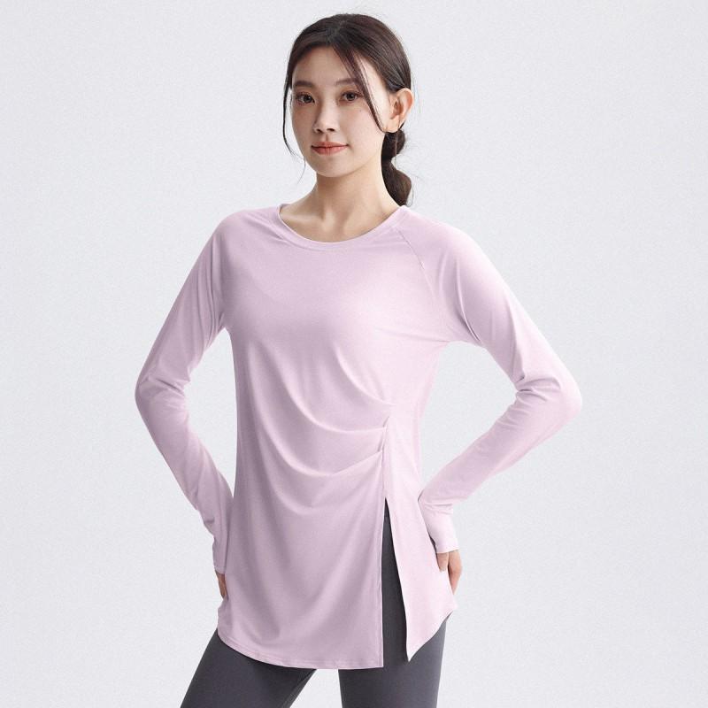 Womens Long Sleeve Yoga Top Quick Dry Loose Fit Workout Shirt Running Pilates Gym Fitness Over Hip Length