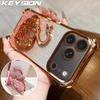 KEYSION Противоударный чехол с гальваническим покрытием для iPhone 17 Pro Max Прозрачный ТПУ Блестящий Чехол-подставка в виде лебедя с драгоценностями Задняя крышка для iPhone 17 Air