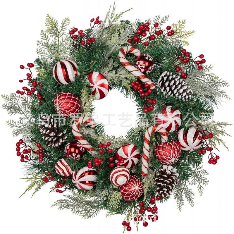 Christmas Decorations Set: LED String Lights Red Poinsettia Flowers Wreath Door Hanging Home Festive Interior