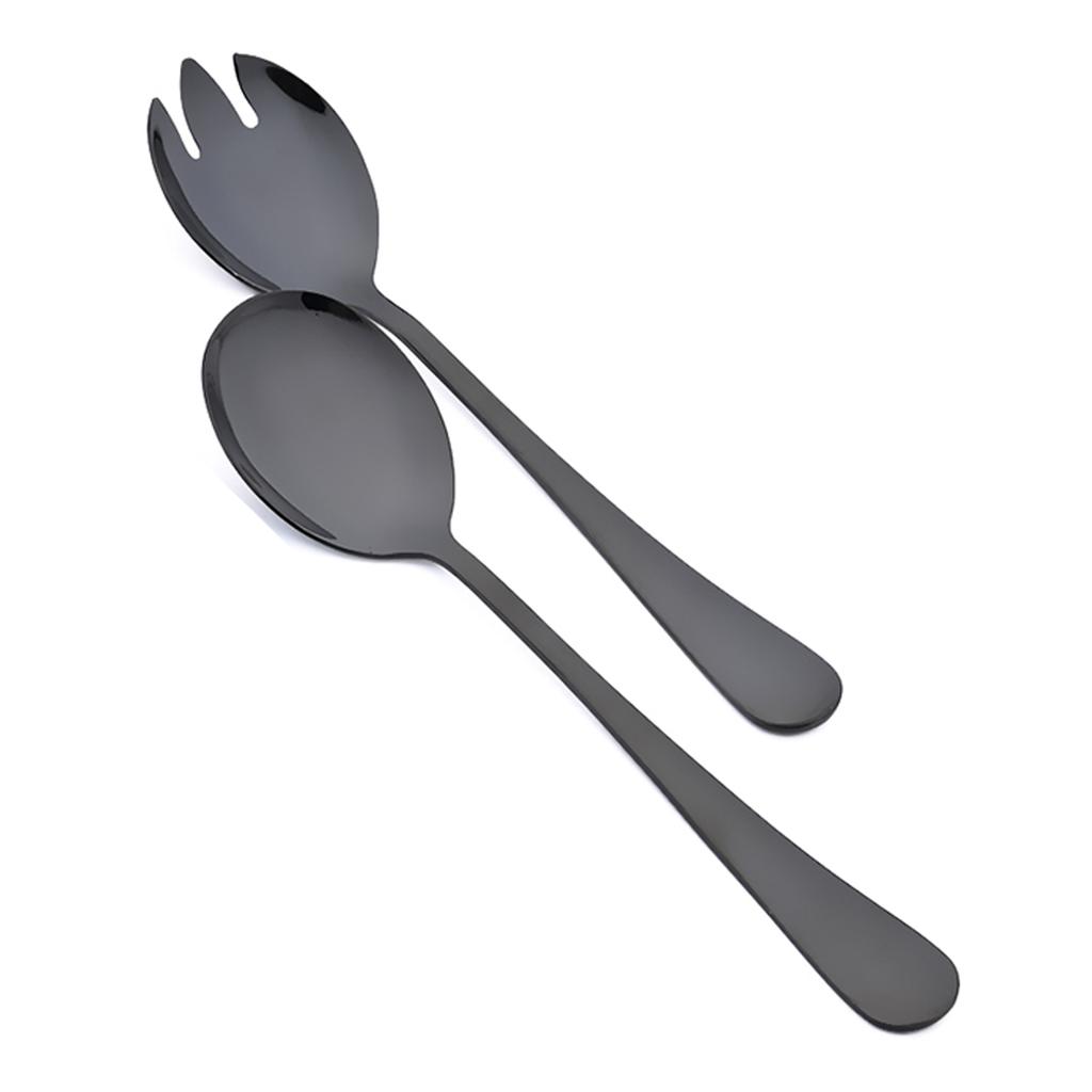 2pcs Mirror Stainless Steel Flatware Salad Fork Spoon Cutlery Set Service Fork Spoon Dinnerware Set Western Kitchen Tableware