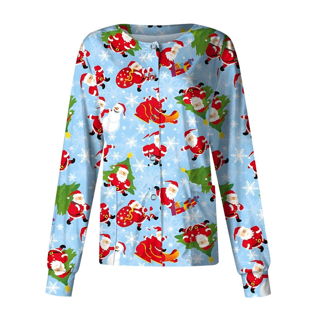 Женская повседневная модная однобортная куртка с длинным рукавом и стоячими лацканами с рождественским принтом, защитная рабочая куртка