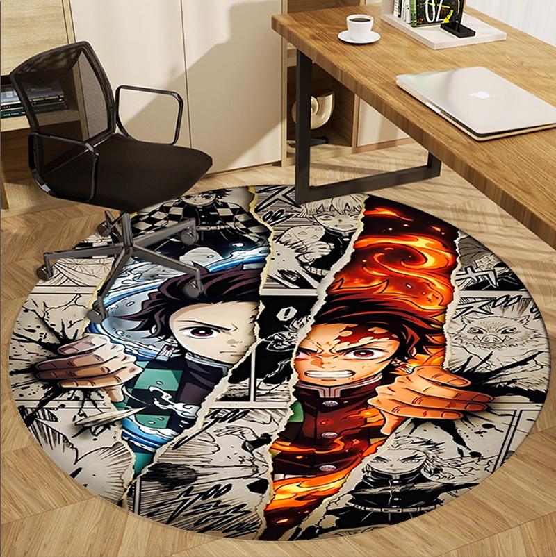 Demon Slayer Pattern Round Rug, Indoor/Outdoor Mat, for Picnic, Gameroom, Bedroom, Office, Living Room, Home Decor Carpet, Birthday Gift