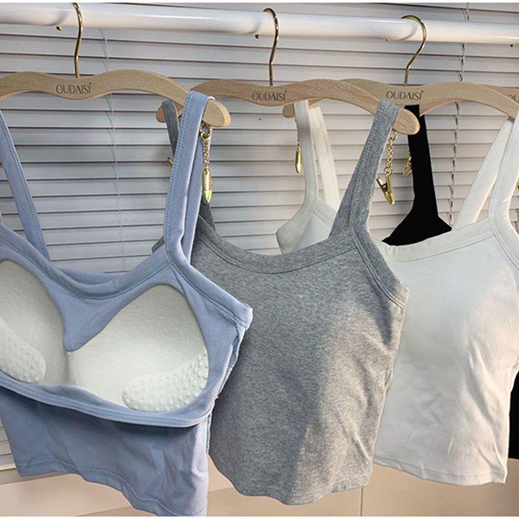 Женский топ-майка в корейском стиле с фиксированными чашками, спортивный топ-труба с защитой от обнажения (Wire-Free)