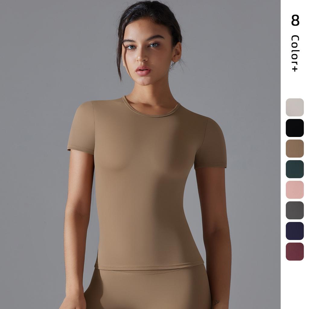 Двусторонняя начесаная высокоэластичная обтягивающая дышащая одежда для йоги с коротким рукавом спортивная одежда для бега фитнеса йога футболка