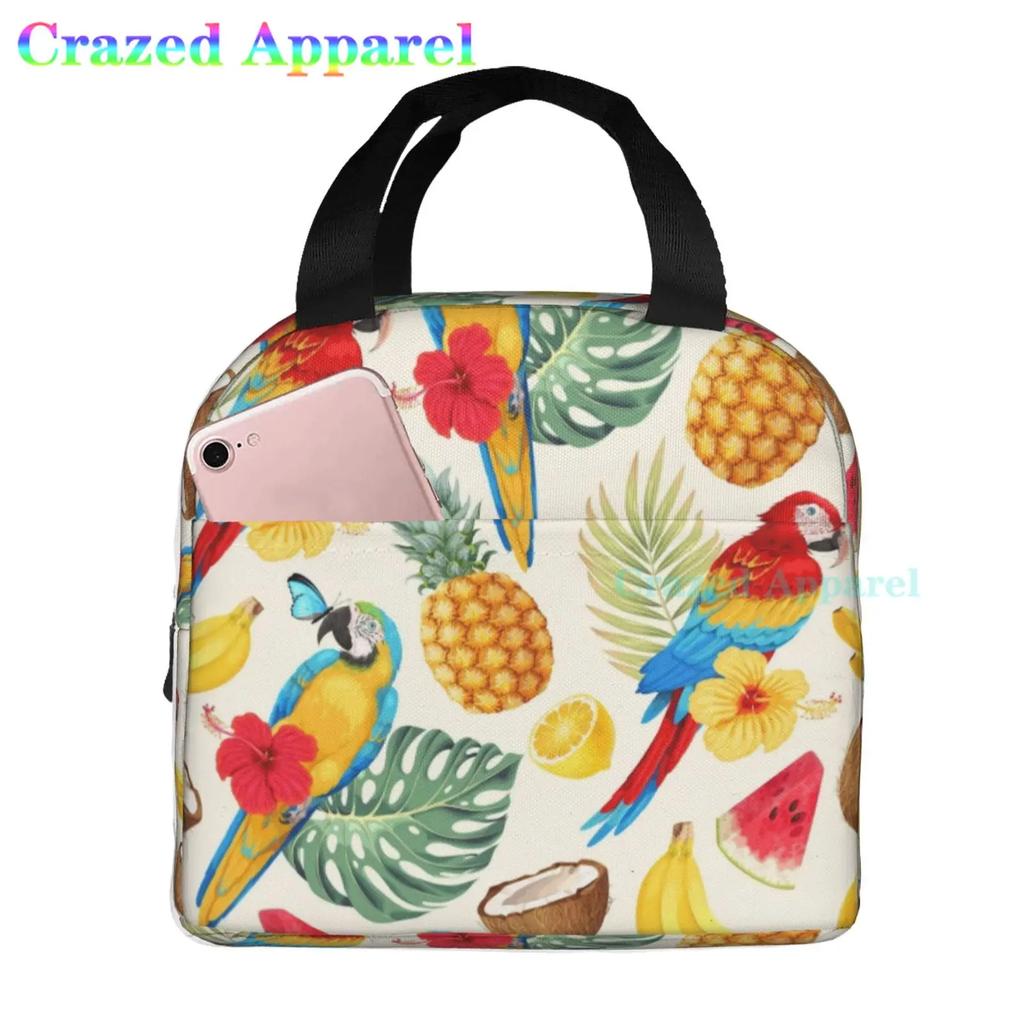 Окрашенные попугаи птицы сливовое дерево ткань Оксфорд сумка для обеда сумка-тоут ланч-бокс многоразовый органайзер сумка для унисекс рыбалка пикник