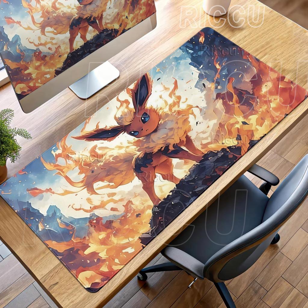 Anime Mouse Pad Pokemon Flareon Office Laptop Game Keyboard Computer Non-slip Desk Mats Gaming Locking Edge Extended Rubber Pads