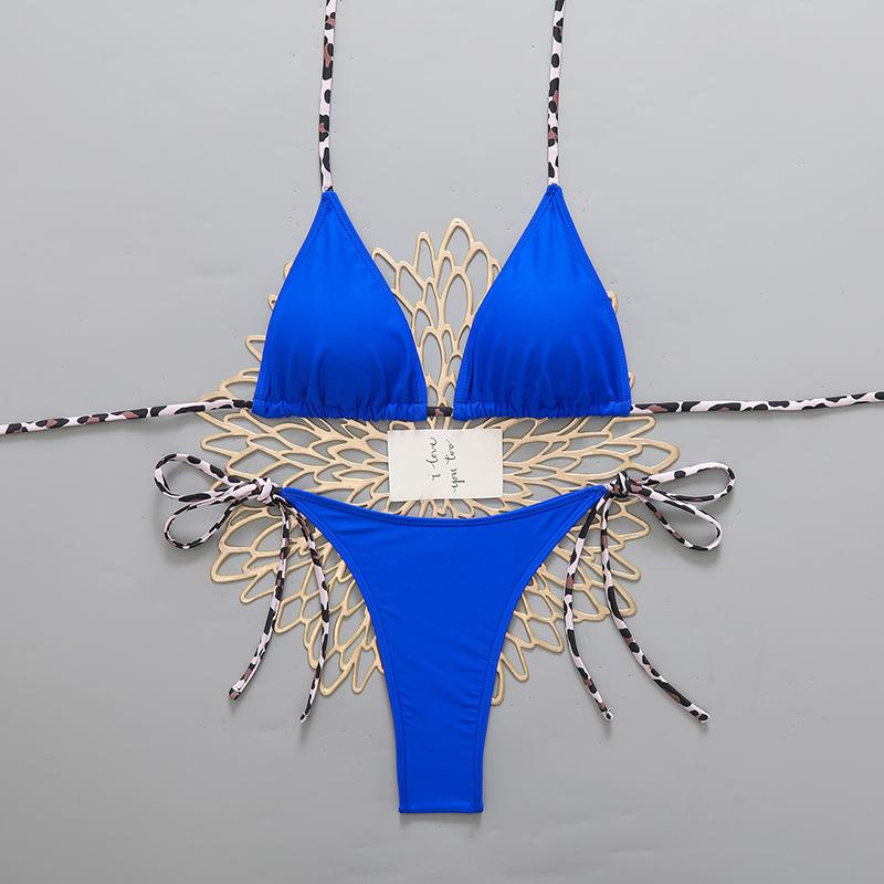 Сексуальный женский пляжный бикини с леопардовым принтом 2026 Купальник с завязками на шее Микро стринги Наборы бикини Женский купальник для ношения на пляже Купальный костюм