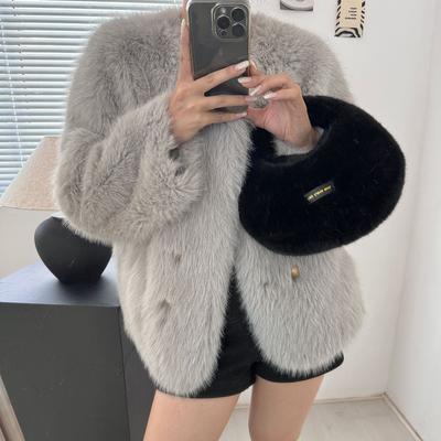 Новое осенне-зимнее искусственное меховое цельное шерстяное пальто из меха лисы