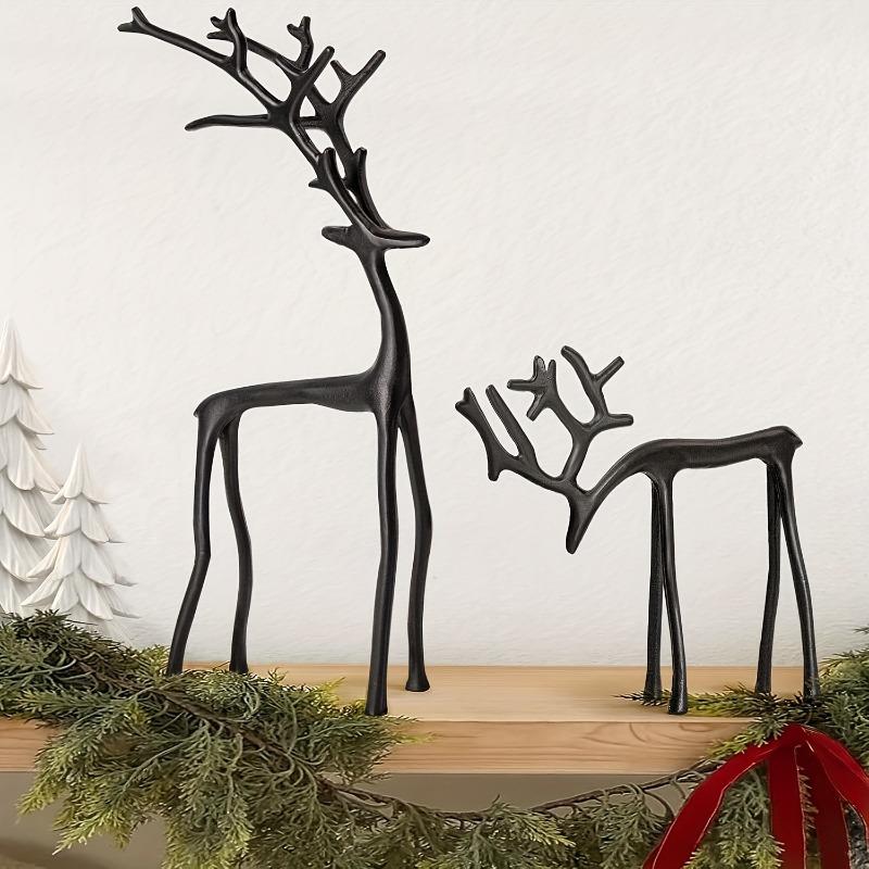 2PCS Black Reindeer Statue - Modern Christmas Decorations - Elegant Interior Festive Decorations