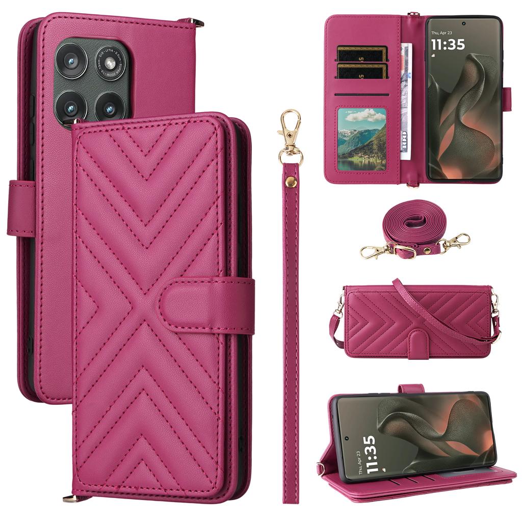 For Motorola Edge (2025) 5G/Edge (Gen 6) Case with Shoulder/Wrist Strap Leather Phone Cover Stand Wallet