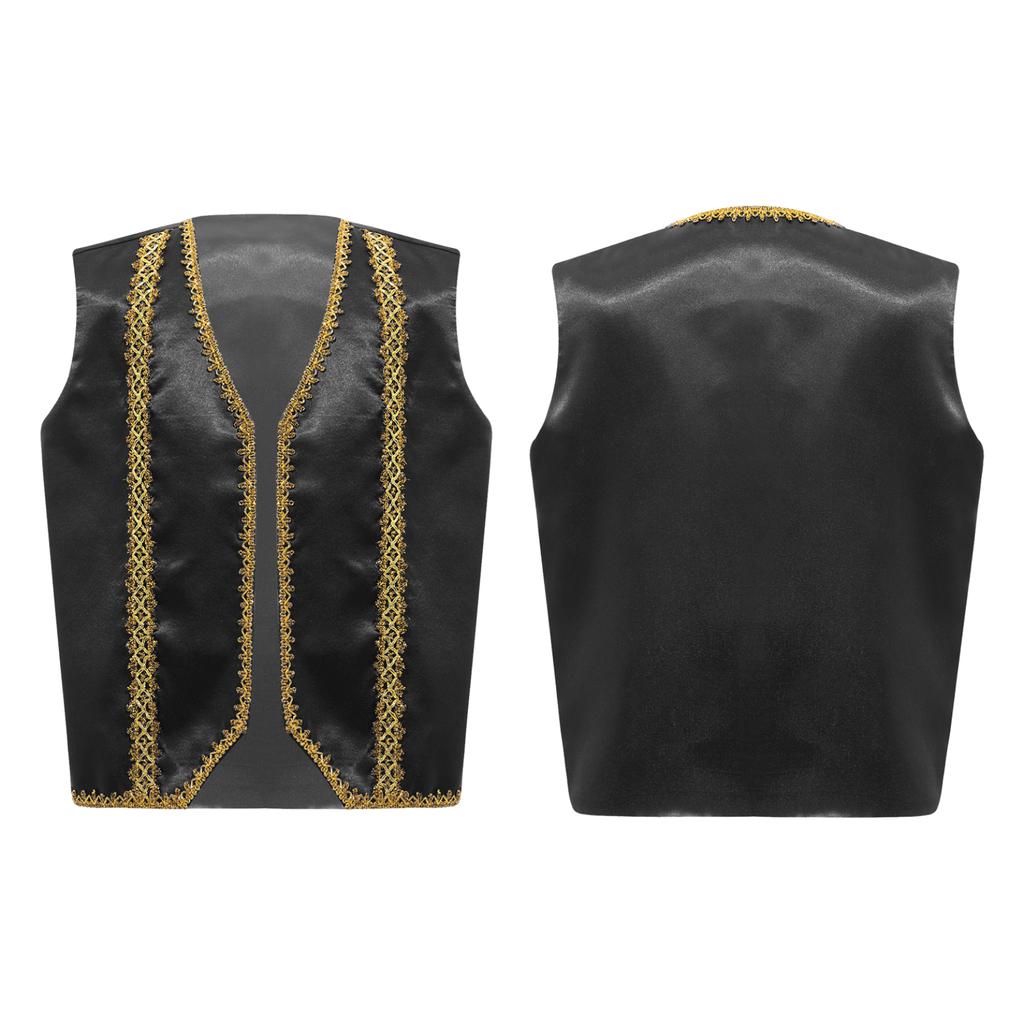 Детский средневековый фрак в стиле стимпанк, без рукавов, с золотой отделкой, украшенный жилет, готические куртки, жилет, костюм