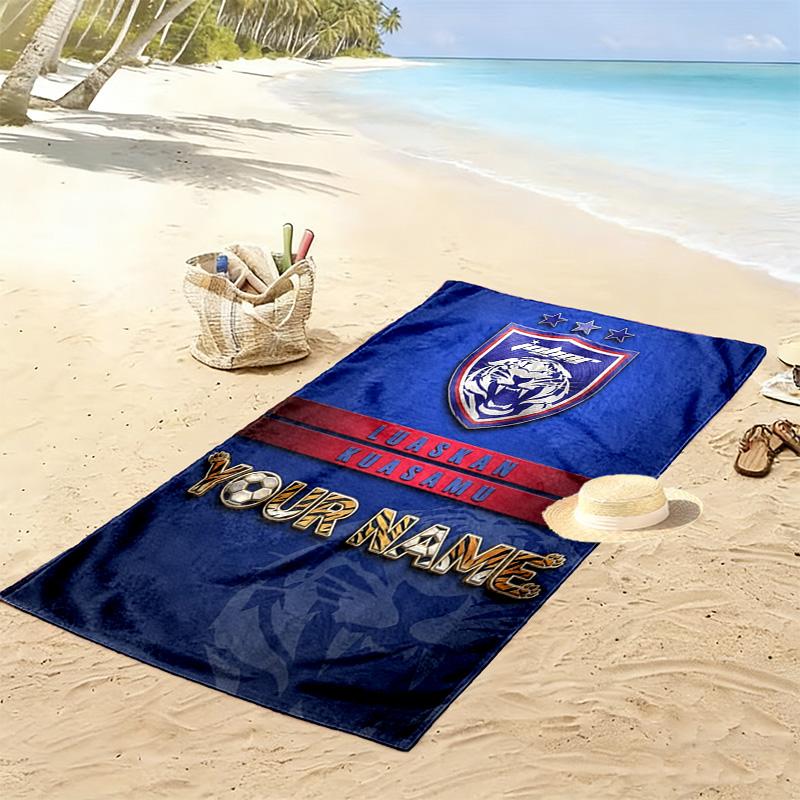 Name Custom Johor Darul Ta'zim FC Print Beach Towel, Large Soft Quick Dry Towel for Beach Camping Swimming