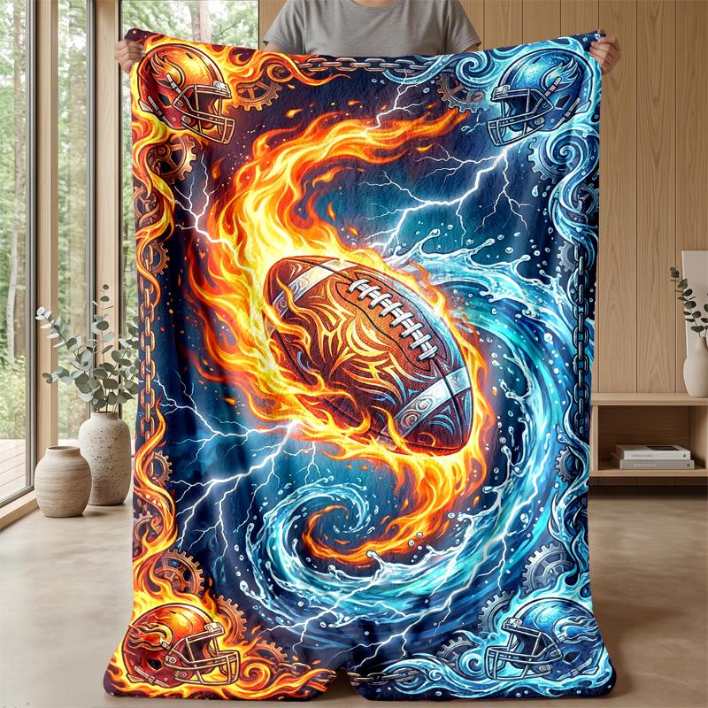 Football Fire Energy Theme blanket Lightweight Warm Flannel Blanket Decorative Throw Blanket for Home Decoration