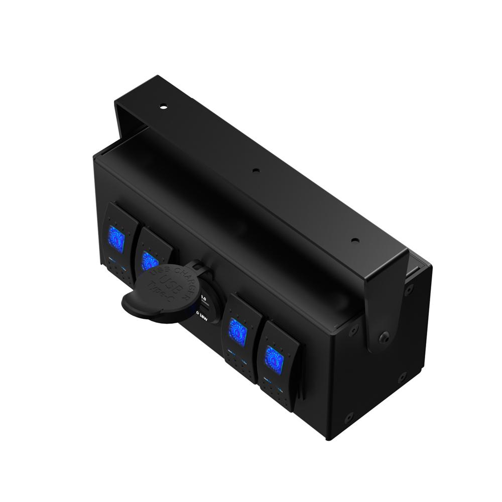 Aluminum Alloy 4 Gang Rocker Switch Box ON Off Switch QC3.0+PD 18W USB Charger