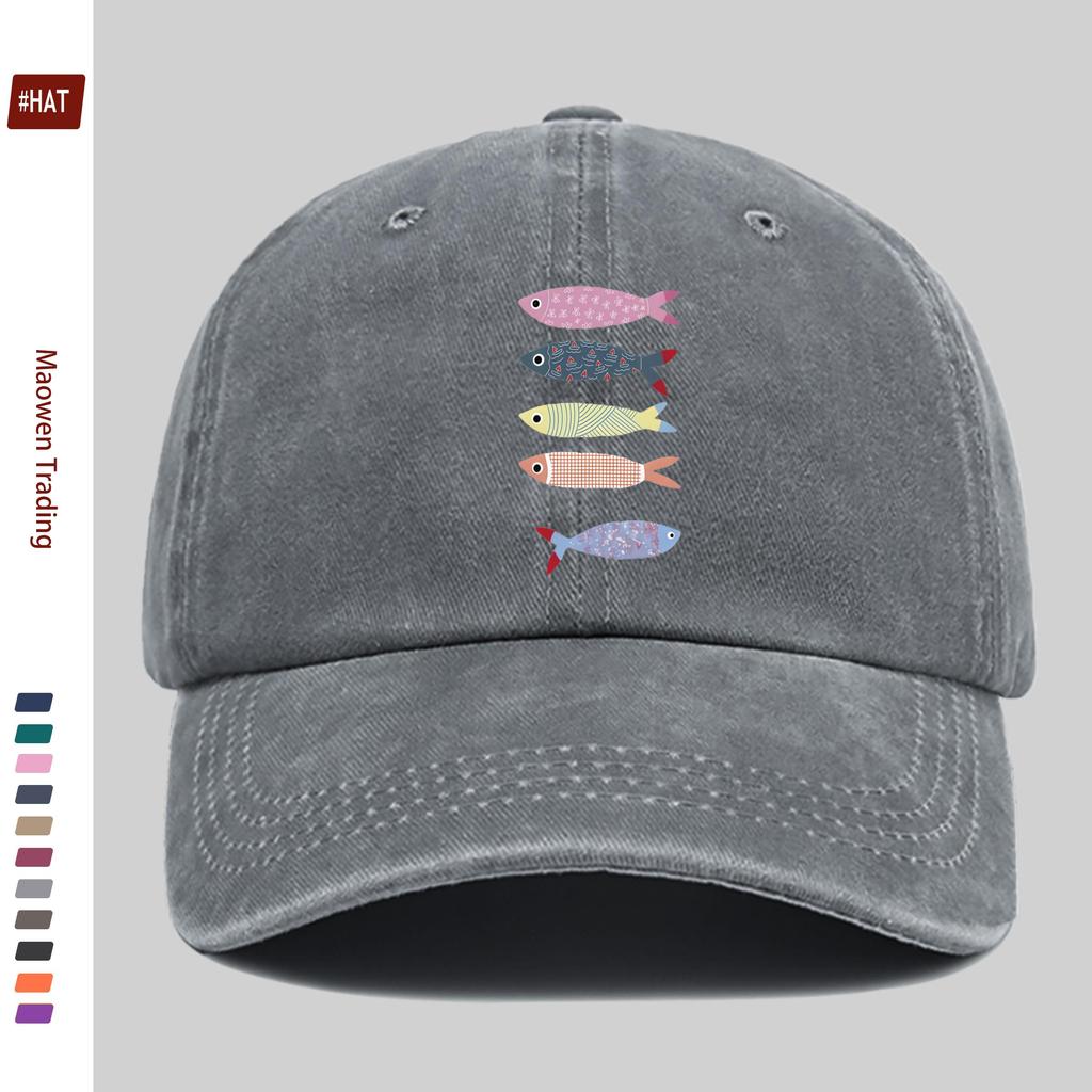 pc Colorful Cartoon Fish Print Baseball Cap Lightweight SpringSummer Casual Fishing Design Sun Hat Multiple Colors Available