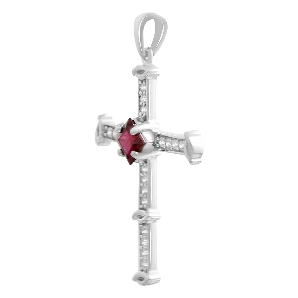 Серебряный крестик с рубином 1.53ct, фианитами (2206651)