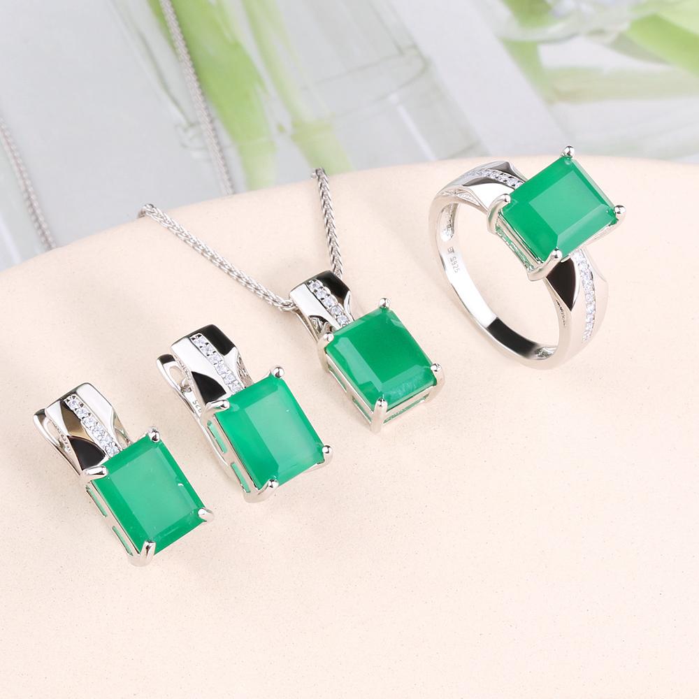 Зеленый агат, натуральный драгоценный камень, кольцо, серьги, ожерелье, комплект ювелирных изделий, стерлинговое серебро 925 пробы, модные ювелирные изделия, женский подарок