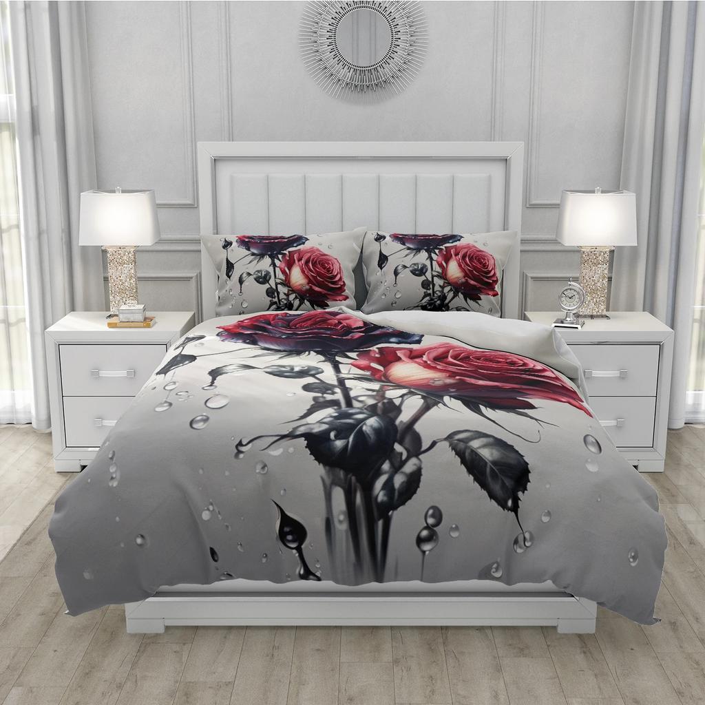 3D Floral Bedding Set Duvet/Quilt/Comforter Cover Sets Flower Bed Linen Red Rose Design Custom King Queen Full Size 260x240