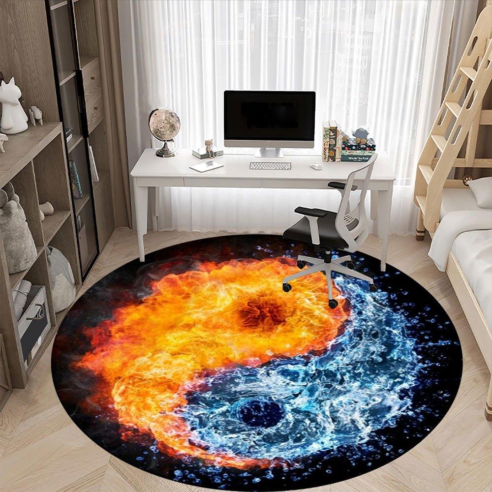 Flame & Water Yin Yang Symbol Art PrintRound Non-Slip chair mat chair carpet for office Rugs for Office Decor Gift For Valentine's Day Mother's Day Ha