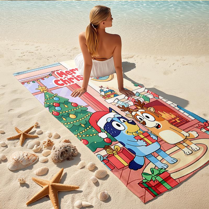 1Pc Merry Christmas Celebration Beach Towel, Quick Dry, Multi-Use for Beach Pool Gym Yoga Home Travel, Christmas, Halloween, Xmas Gift S65