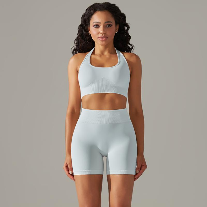 Nessaj Seamless Yoga Set Women Fitness Outfits Peach Hip Shorts Suit Shockproof Sports Bra Gym Running Suits